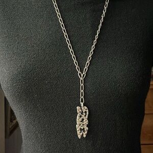 Vintage Colonial Pewter Signed Well’s Abstract Pendant Necklace